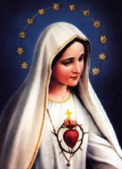 Virgin Mary with a Saints’ Aura  of stars and a bleeing heart (as a symbol of compassion)